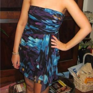 Blue and purple strapless Bebe cocktail dress